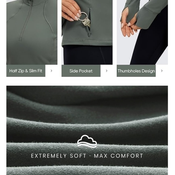 Long Sleeve Workout Shirts Half Quarter Zip Sweatshirt Athletic Crop Tops - Picture 4 of 4